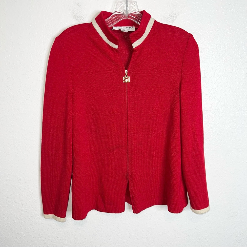 St. John Red and Cream Women's Sweater